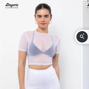 Los Angeles Apparel MICROMESH SHORT SLEEVE CROP TOP TEE SHIRT